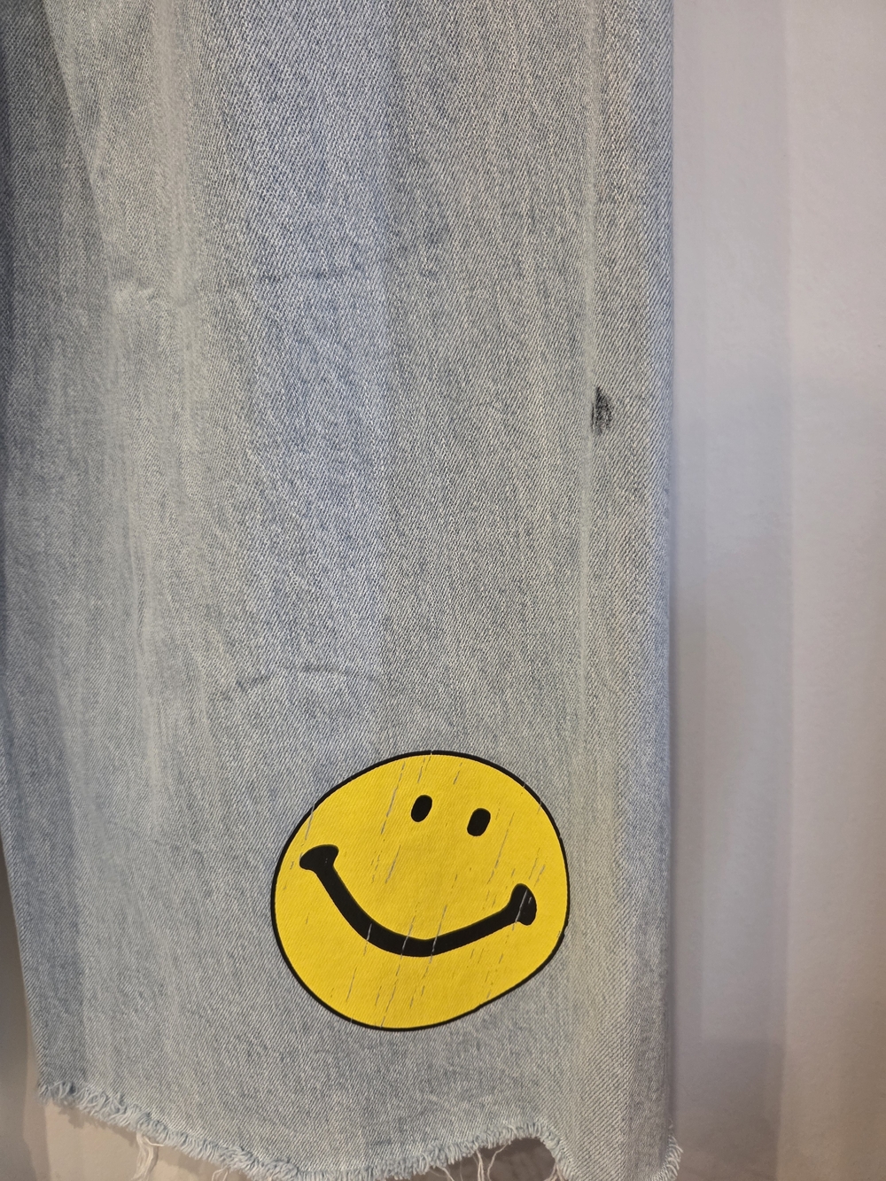 Light Blue Denim Women’s Overalls with Yellow Smiley Motif - Picture 4 of 6